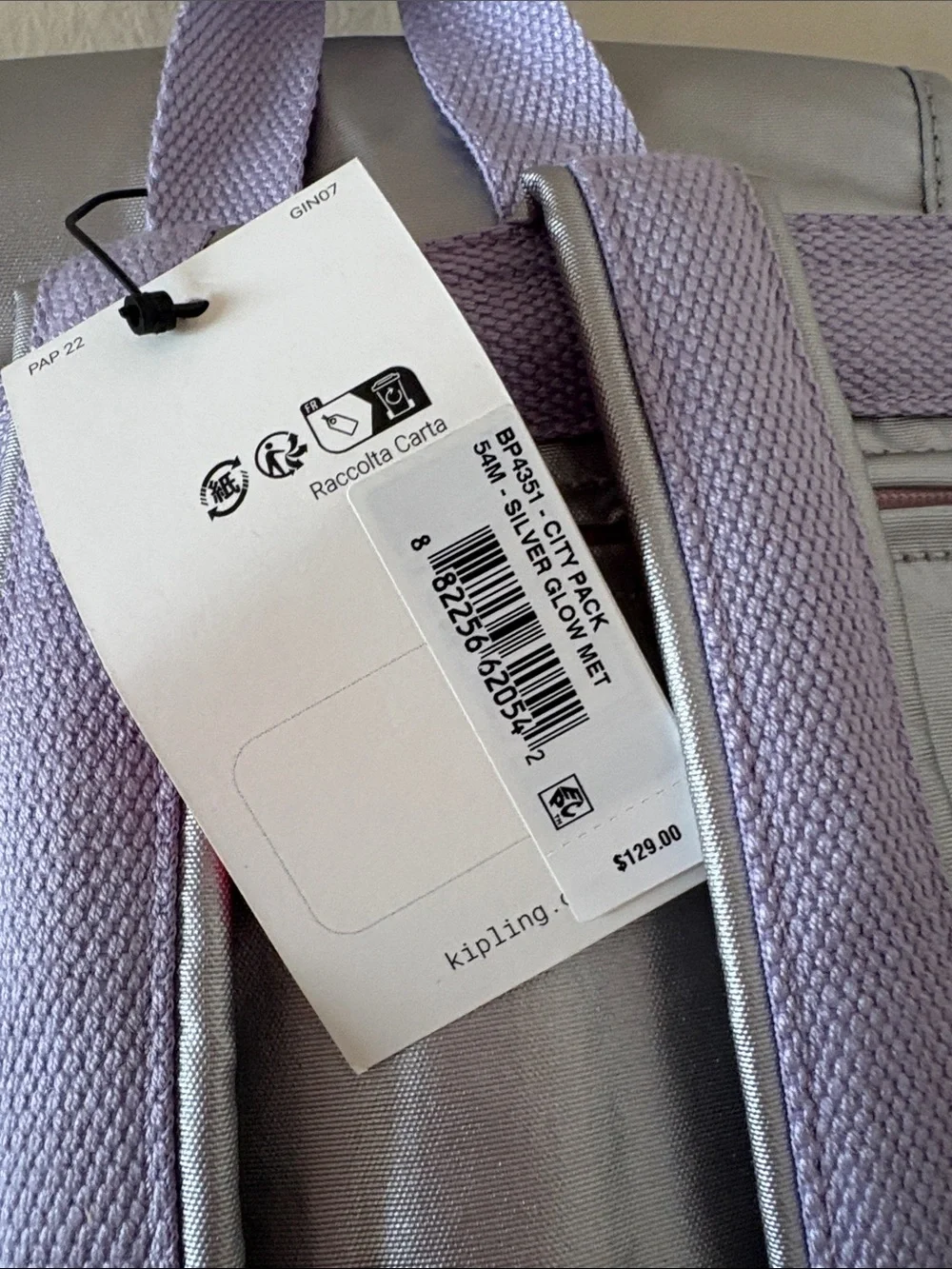 NWT Kipling Metallic Silver City Pack Backpack - Silver Glow Met